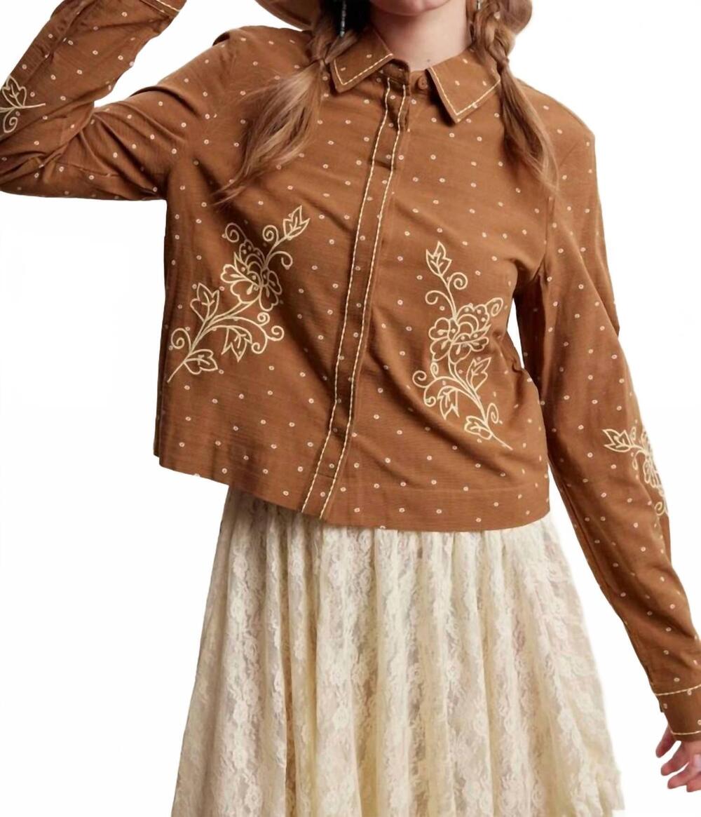 NEW LISTICLE sierra ranch button down shirt in brown